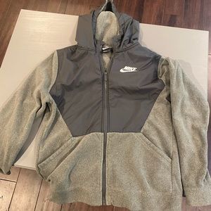 Nike fall/spring coat, gray, fleece and Nylon.
